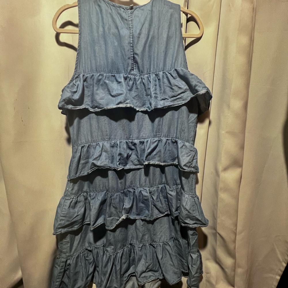 Michael Kors Chambray Tiered Ruffle Sleeveless Denim Blue Boho Dress Size Large - Picture 4 of 5